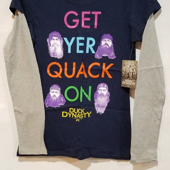 DUCK DYNASTY Womens M 7-9 Blue Get Yer Quack On Long Sleeve T-Shirt Shirt NWT - Picture 6 of 6